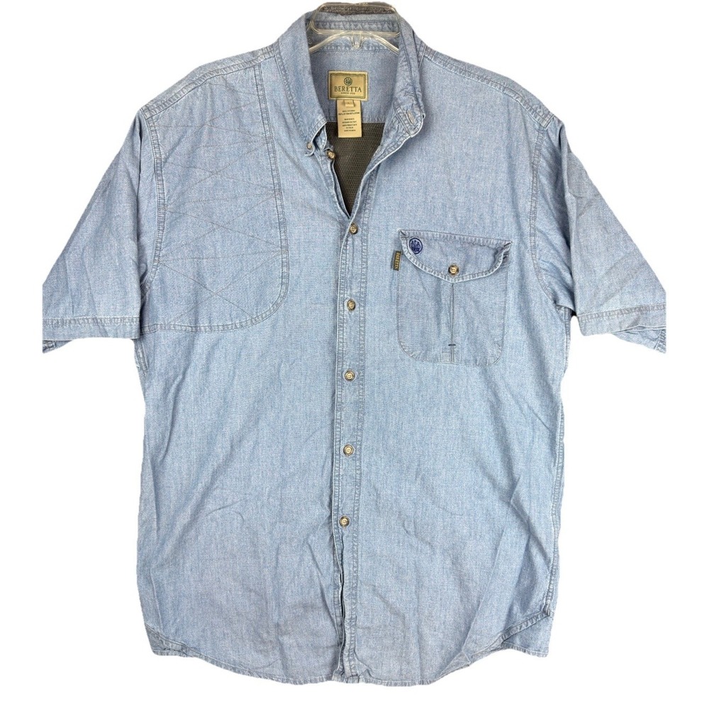 Beretta Mens Denim Shooting Shirt Short Sleeve L Button up